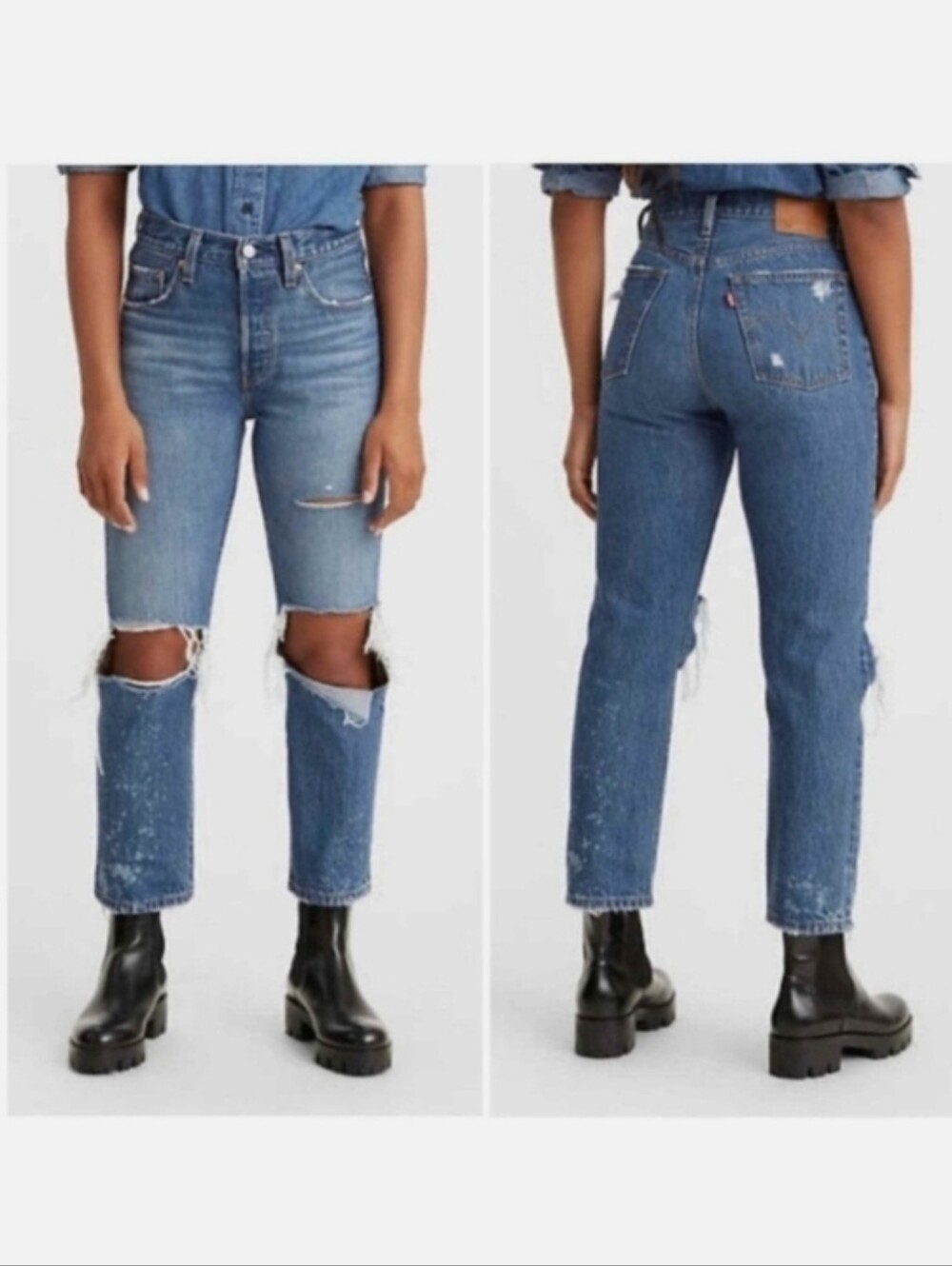 Levi's 501 Original Cropped High-rise Straight Leg Distressed Jeans | Size 29